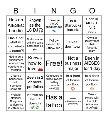 Orientation! Bingo Card
