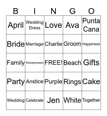 Bride Bingo Card