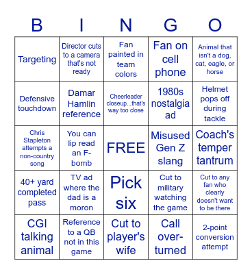 Your 2023 Graham Superbowl Bingo Card Bingo Card