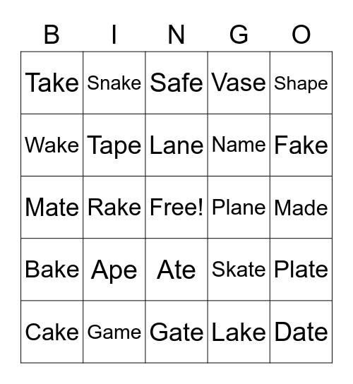 Magic E Bingo Card