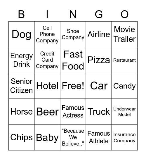 Commercial Bingo Card