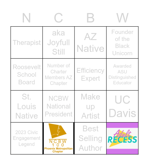NCBW Adult Recess Bingo Card