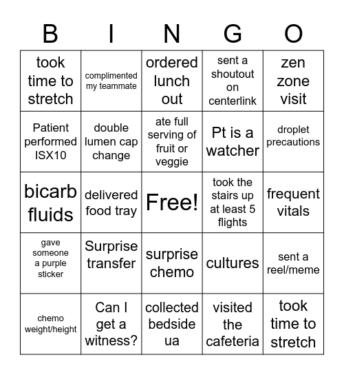 Wednesday Bingo Card