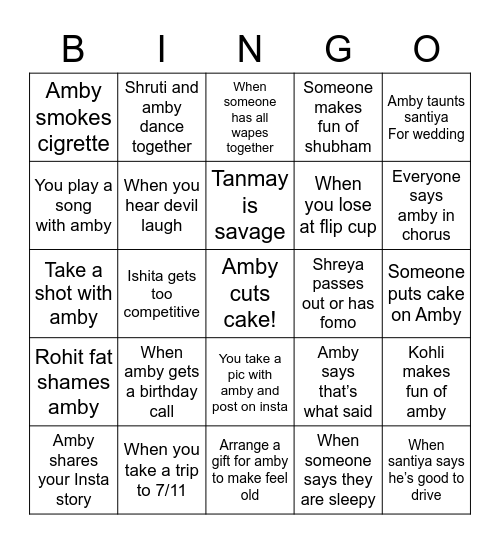 Amby is 30 Bingo Card