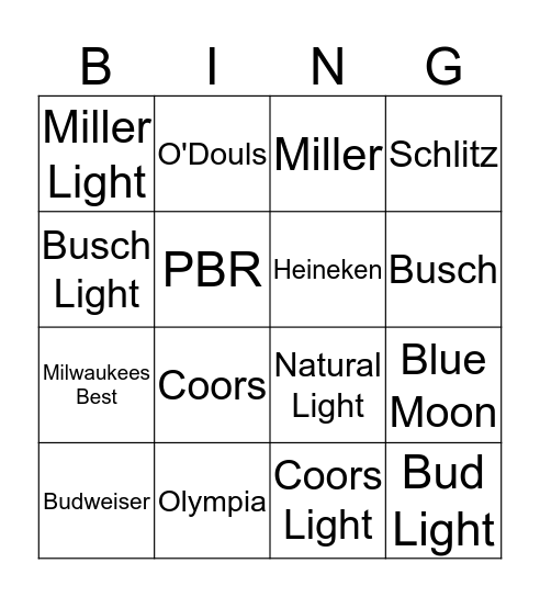Budweiser Bingo Card