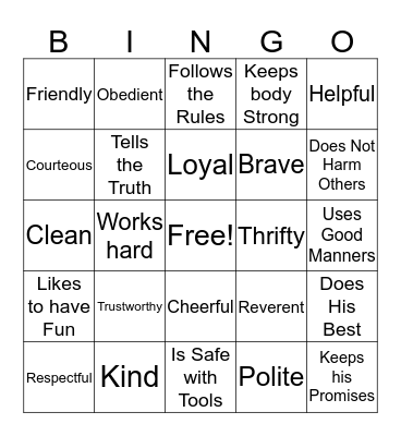 Cub Scout Bingo Card