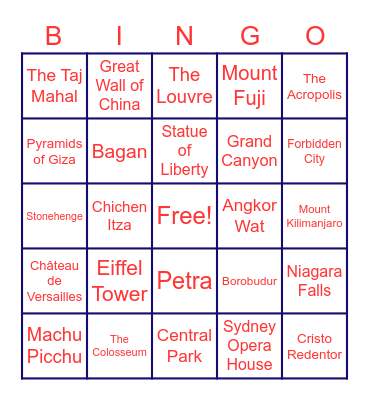 Famous Places of The World Bingo Card