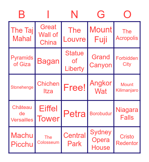 Famous Places of The World Bingo Card