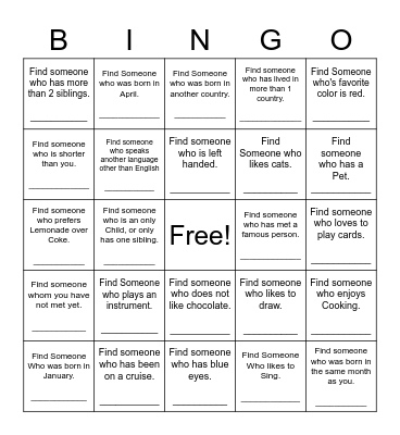 Find Someone Who Bingo Card