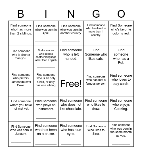 Find Someone Who Bingo Card