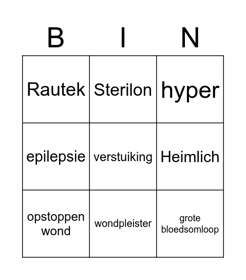 EHBO BINGO Card