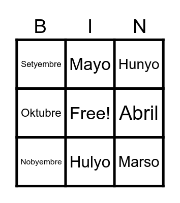 Mga Buwan sa Isang Taon Bingo Card