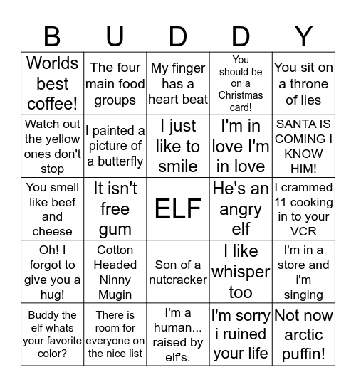 Elf Bingo Card