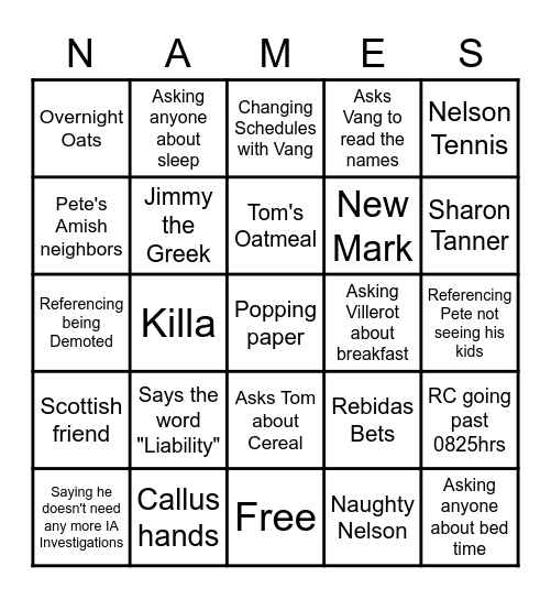 Blue Days Roll Call Bingo Card