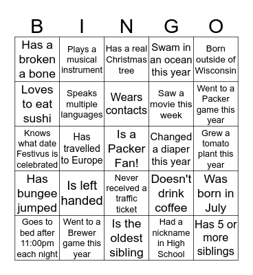 No Regrets Human Bingo! Bingo Card