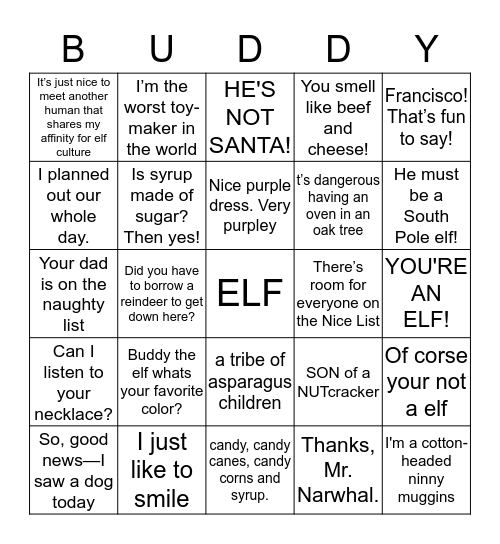 Elf Bingo Card