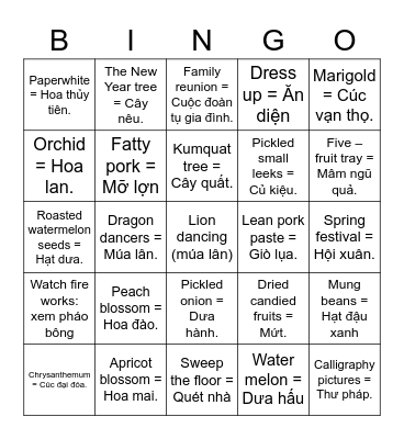 TET HOLIDAY Bingo Card