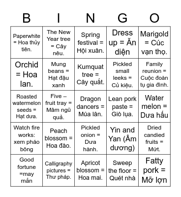 TET HOLIDAY Bingo Card