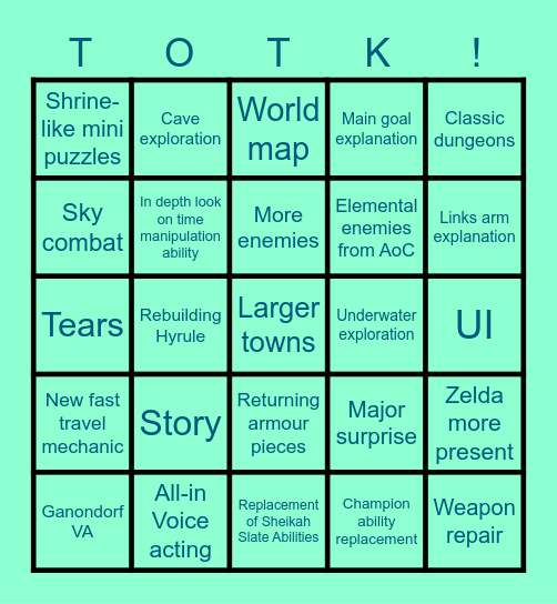 Totk Direct Wishlist bingo Card