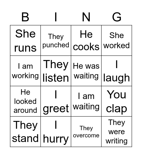 Verb bingo Card