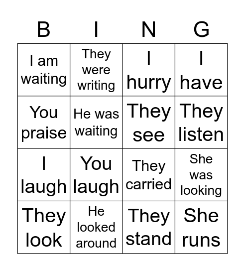 Verb bingo Card