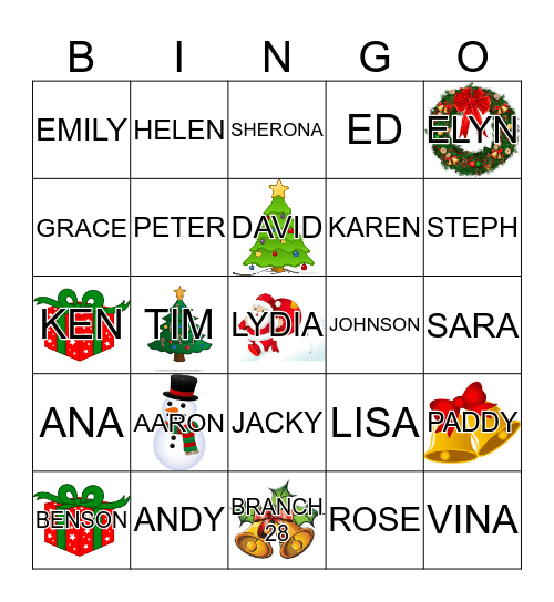 BRANCH 28 CHRISTMAS Bingo Card