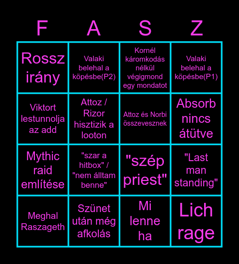 Rasza / Diurna HC Bingo Card