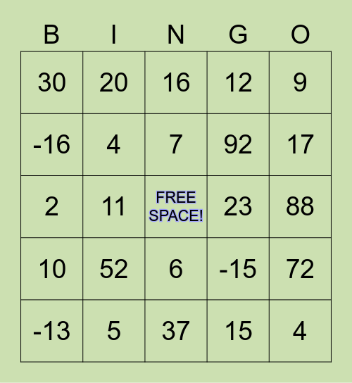 One-Step Equations (Add/Subtract) Bingo Card