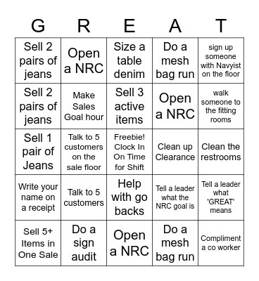 Retail Sales Bingo Card