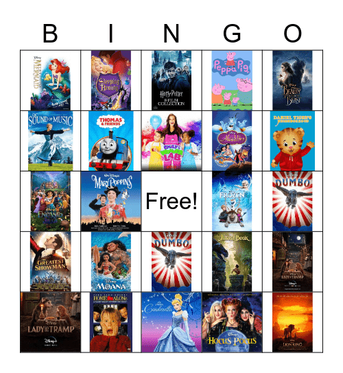 TV and Movie Bingo Card