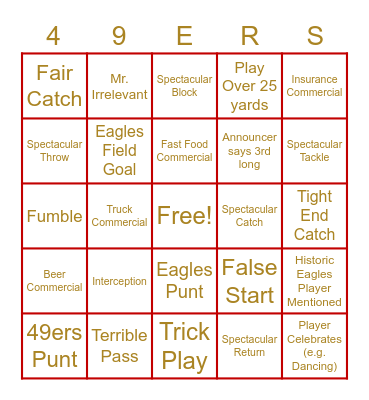 49ers Bingo Card