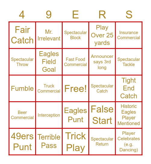 49ers Bingo Card