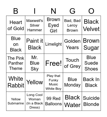 Colorful Songs Bingo Card
