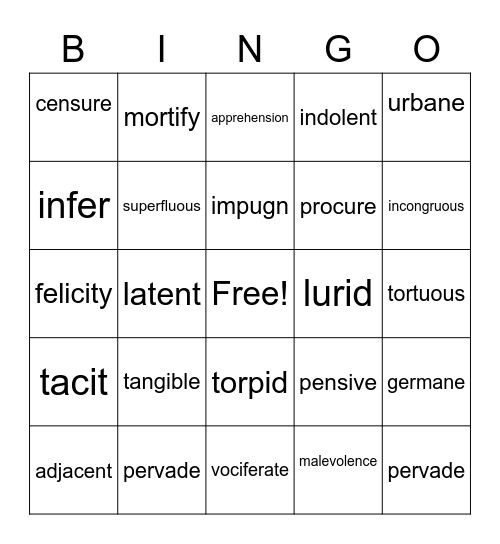 vocab 4 Bingo Card