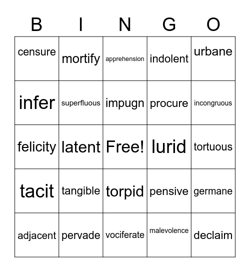 vocab 4 Bingo Card