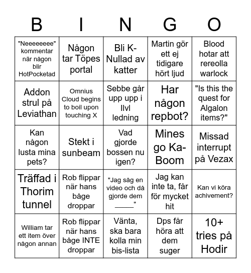 Ulduar 2: Back with a vengence Bingo Card