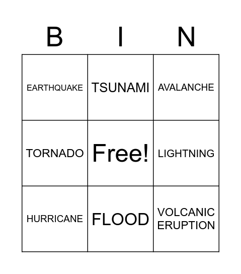 NATURAL DISASTERS Bingo Card