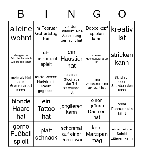 AStA Teambuilding: Eine Person, die... Bingo Card