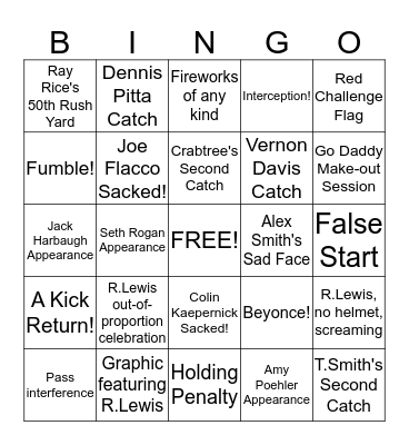 Super Bowl Bingo Card