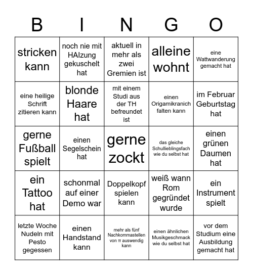 AStA Teambuilding: Eine Person, die... Bingo Card