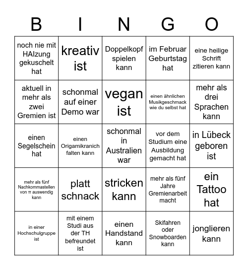 AStA Teambuilding: Eine Person, die... Bingo Card