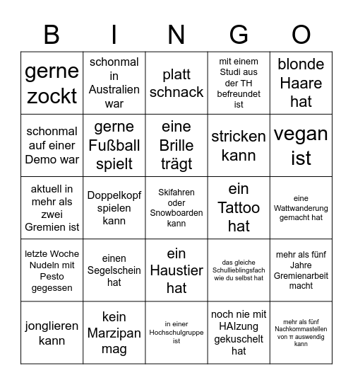 AStA Teambuilding: Eine Person, die... Bingo Card