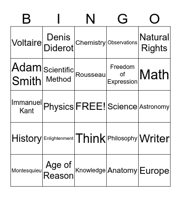 Age Of Reason Bingo Card
