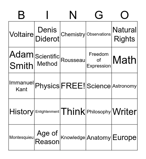 Age Of Reason Bingo Card