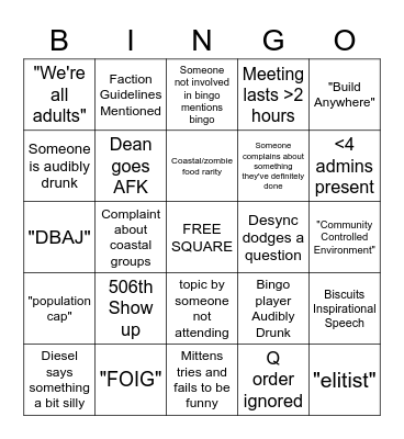 Bread smells of poo Bingo Card