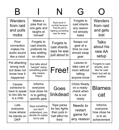 Thand Bingo Card