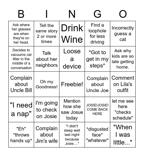 Grandma Edition Bingo Card