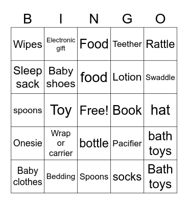 Baby Shower Bingo Card