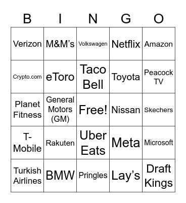 ICF Super Bowl Party Bingo Card