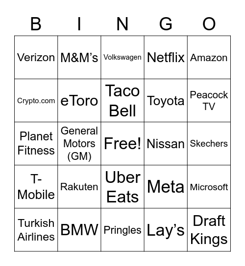 ICF Super Bowl Party Bingo Card